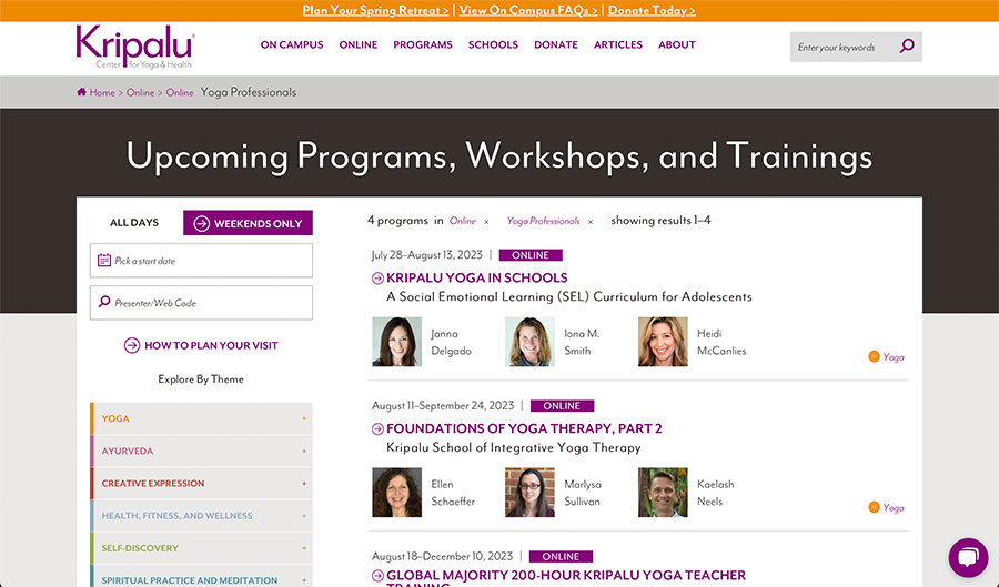 kripalu YTT options